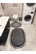 2Lİ İKİLİ BANYO PASPAS SETİ ILICA PUFFY DOKUMA TABAN BANYO PASPASI 40X60-60X100 ANTRASİT