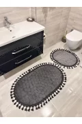 2Lİ İKİLİ BANYO PASPAS SETİ ILICA PUFFY DOKUMA TABAN BANYO PASPASI 40X60-60X100 ANTRASİT