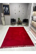 Peluş Puffy Yıkanabilir Kaymaz Oturma Odası Salon Mutfak Antre Çocuk Odası Halısı Kırmızı Puffy