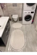 2Lİ İKİLİ BANYO PASPAS SETİ ILICA PUFFY DOKUMA TABAN BANYO PASPAS Takımı 40X60-60X100 BEYAZ