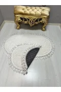 2Lİ İKİLİ BANYO PASPAS SETİ ILICA PUFFY DOKUMA TABAN BANYO PASPAS Takımı 40X60-60X100 BEYAZ