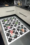 BEYAZ SİYAH Yıkanabilir Kaymaz Taban Halı Salon Dekor Yolluk Koridor Mutfak Halısı Ekose Kaktüs