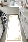 BEYAZ GOLD Yıkanabilir Kaymaz Taban Halı Salon Dekor Yolluk Koridor Mutfak Halısı Riple