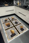GRİ GOLD Yıkanabilir Kaymaz Taban Halı Salon Dekor Yolluk Koridor Mutfak Halısı Asteria