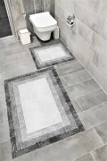 Su Emici Yumuşak Kaymaz Taban Sünger Dolgulu Yıkanabilir Dekoratif Banyo Paspası Takımı 1201GRİ