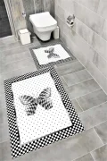 Su Emici Yumuşak Kaymaz Taban Sünger Dolgulu Yıkanabilir Dekoratif Banyo Paspası Takımı 1204KELEBEK