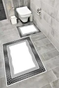Su Emici Yumuşak Kaymaz Taban Sünger Dolgulu Yıkanabilir Dekoratif Banyo Paspası Takımı 1207GRİ