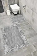 Su Emici Yumuşak Kaymaz Taban Sünger Dolgulu Yıkanabilir Dekoratif Banyo Paspası Takımı 1200GRİ