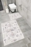 Su Emici Yumuşak Kaymaz Taban Sünger Dolgulu Yıkanabilir Dekoratif Banyo Paspası Takımı 1198