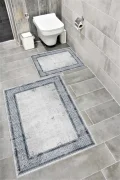 Su Emici Yumuşak Kaymaz Taban Sünger Dolgulu Yıkanabilir Dekoratif Banyo Paspası Takımı ABRA