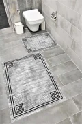 Su Emici Yumuşak Kaymaz Taban Sünger Dolgulu Yıkanabilir Dekoratif Banyo Paspası Takımı 1263