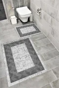 Su Emici Yumuşak Kaymaz Taban Sünger Dolgulu Yıkanabilir Dekoratif Banyo Paspası Takımı 1250ANTRASİT