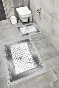 Su Emici Yumuşak Kaymaz Taban Sünger Dolgulu Yıkanabilir Dekoratif Banyo Paspası Takımı MALENA