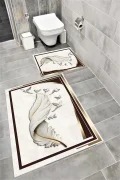 Su Emici Yumuşak Kaymaz Taban Sünger Dolgulu Yıkanabilir Dekoratif Banyo Paspası Takımı NEPTÜN