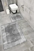 Su Emici Yumuşak Kaymaz Taban Sünger Dolgulu Yıkanabilir Dekoratif Banyo Paspası Takımı İNSİDE