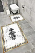 Su Emici Yumuşak Kaymaz Taban Sünger Dolgulu Yıkanabilir Dekoratif Banyo Paspası Takımı EHL222