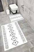 Su Emici Yumuşak Kaymaz Taban Sünger Dolgulu Yıkanabilir Dekoratif Banyo Paspası Takımı İSKANDİNAV