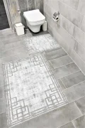 Su Emici Yumuşak Kaymaz Taban Sünger Dolgulu Yıkanabilir Dekoratif Banyo Paspası Takımı FAST