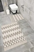 Su Emici Yumuşak Kaymaz Taban Sünger Dolgulu Yıkanabilir Dekoratif Banyo Paspası Takımı 1385BEJ