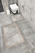 Su Emici Yumuşak Kaymaz Taban Sünger Dolgulu Yıkanabilir Dekoratif Banyo Paspası Takımı VİONE