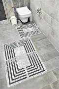 Su Emici Yumuşak Kaymaz Taban Sünger Dolgulu Yıkanabilir Dekoratif Banyo Paspası Takımı SQUARE