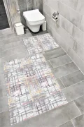 Su Emici Yumuşak Kaymaz Taban Sünger Dolgulu Yıkanabilir Dekoratif Banyo Paspası Takımı LİNA