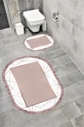 Su Emici Yumuşak Kaymaz Taban Sünger Dolgulu Yıkanabilir Dekoratif Banyo Paspası Takımı EHL44OVAL