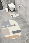 Su Emici Yumuşak Kaymaz Taban Sünger Dolgulu Yıkanabilir Dekoratif Banyo Paspası Takımı 1158OVAL