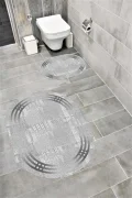 Su Emici Yumuşak Kaymaz Taban Sünger Dolgulu Yıkanabilir Dekoratif Banyo Paspası Takımı 1153OVAL