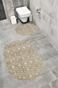 Su Emici Yumuşak Kaymaz Taban Sünger Dolgulu Yıkanabilir Dekoratif Banyo Paspası Takımı 1230 OVAL