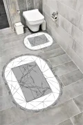 Su Emici Yumuşak Kaymaz Taban Sünger Dolgulu Yıkanabilir Dekoratif Banyo Paspası Takımı MOLİVAOVAL