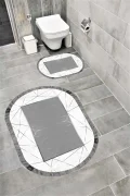 Su Emici Yumuşak Kaymaz Taban Sünger Dolgulu Yıkanabilir Dekoratif Banyo Paspası Takımı EHL43OVAL