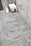 Su Emici Yumuşak Kaymaz Sünger Dolgulu Yıkanabilir Dekoratif Banyo Paspası Takımı 1056AJDAGÜMÜŞ OVAL