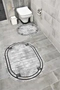 Su Emici Yumuşak Kaymaz Taban Sünger Dolgulu Yıkanabilir Dekoratif Banyo Paspası Takımı 1263 OVAL