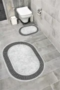 Su Emici Yumuşak Kaymaz Sünger Dolgulu Yıkanabilir Dekoratif Banyo Paspası Takımı 1361DEKORSANOVAL