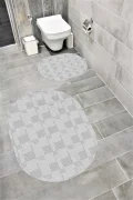 Su Emici Yumuşak Kaymaz Taban Sünger Dolgulu Yıkanabilir Dekoratif Banyo Paspası Takımı 1363GRİOVAL