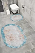 Su Emici Yumuşak Kaymaz Taban Sünger Dolgulu Yıkanabilir Dekoratif Banyo Paspası Takımı 1046 OVAL