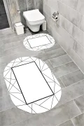 Su Emici Yumuşak Kaymaz Taban Sünger Dolgulu Yıkanabilir Dekoratif Banyo Paspası Takımı EHL211OVAL