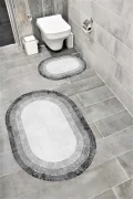 Su Emici Yumuşak Kaymaz Taban Sünger Dolgulu Yıkanabilir Dekoratif Banyo Paspası Takımı 1201GRİ OVAL