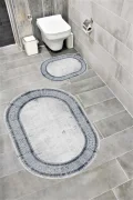 Su Emici Yumuşak Kaymaz Taban Sünger Dolgulu Yıkanabilir Dekoratif Banyo Paspası Takımı ABRA OVAL