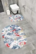 Su Emici Yumuşak Kaymaz Taban Sünger Dolgulu Yıkanabilir Dekoratif Banyo Paspası Takımı 1297 OVAL