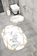 Su Emici Yumuşak Kaymaz Sünger Dolgulu Yıkanabilir Dekoratif Banyo Paspası Takımı PLATİNGOLDOVAL