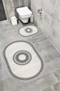 Su Emici Yumuşak Kaymaz Taban Sünger Dolgulu Yıkanabilir Dekoratif Banyo Paspası Takımı GREEKOVAL