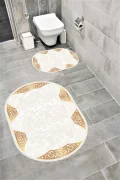 Su Emici Yumuşak Kaymaz Taban Sünger Dolgulu Yıkanabilir Dekoratif Banyo Paspası Takımı 1239 OVAL