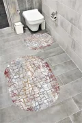 Su Emici Yumuşak Kaymaz Taban Sünger Dolgulu Yıkanabilir Dekoratif Banyo Paspası Takımı 1171OVAL