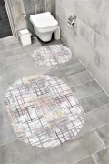 Su Emici Yumuşak Kaymaz Taban Sünger Dolgulu Yıkanabilir Dekoratif Banyo Paspası Takımı LİNAOVAL