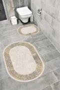 Su Emici Yumuşak Kaymaz Taban Sünger Dolgulu Yıkanabilir Dekoratif Banyo Paspası Takımı 1219 OVAL