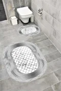 Su Emici Yumuşak Kaymaz Taban Sünger Dolgulu Yıkanabilir Dekoratif Banyo Paspası Takımı MALENAOVAL