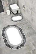 Su Emici Yumuşak Kaymaz Taban Sünger Dolgulu Yıkanabilir Dekoratif Banyo Paspası Takımı 1207GRİOVAL