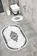 Su Emici Yumuşak Kaymaz Taban Sünger Dolgulu Yıkanabilir Dekoratif Banyo Paspası Takımı PERVAZOVAL